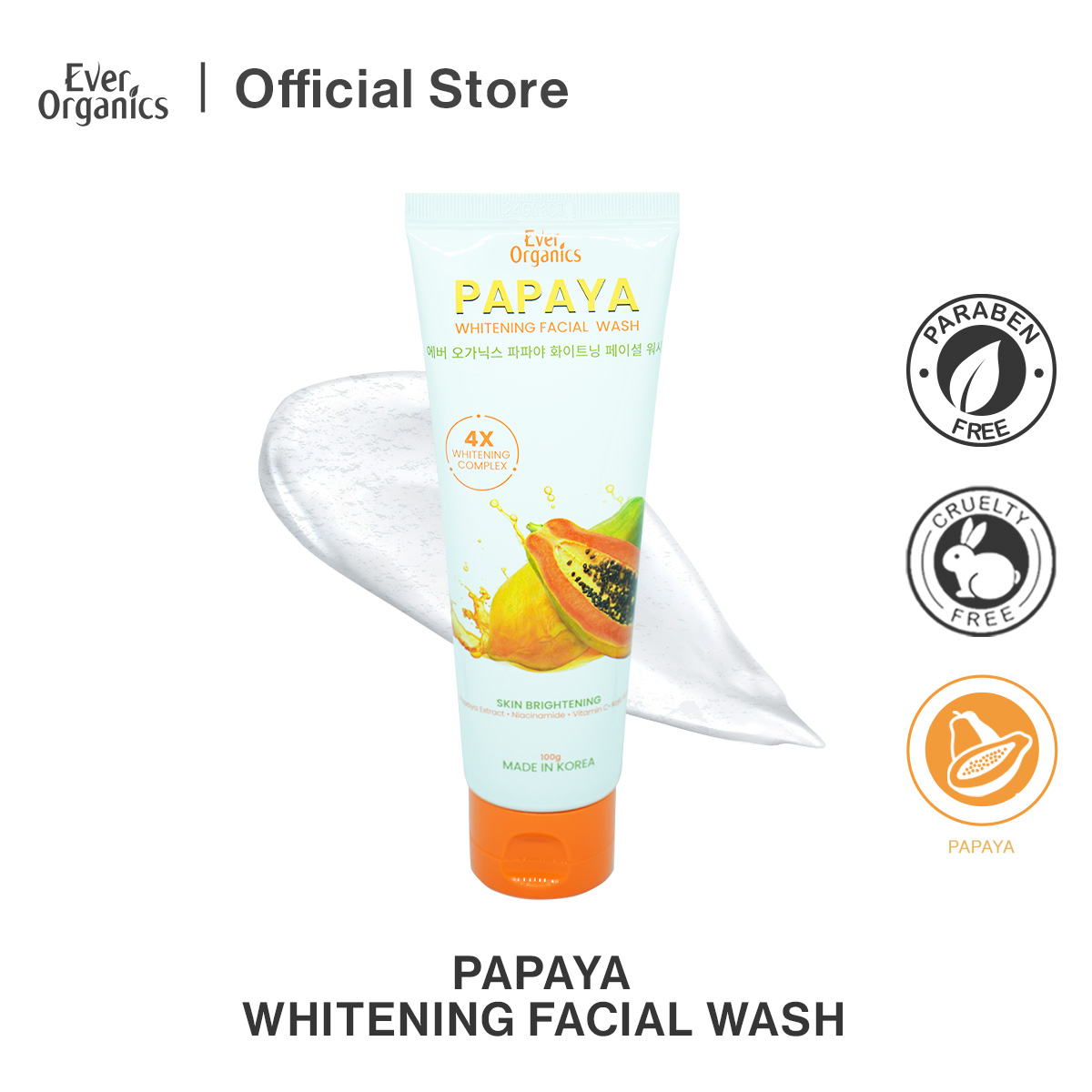 EVER ORGANICS PAPAYA WHITENING FACIAL WASH 100G