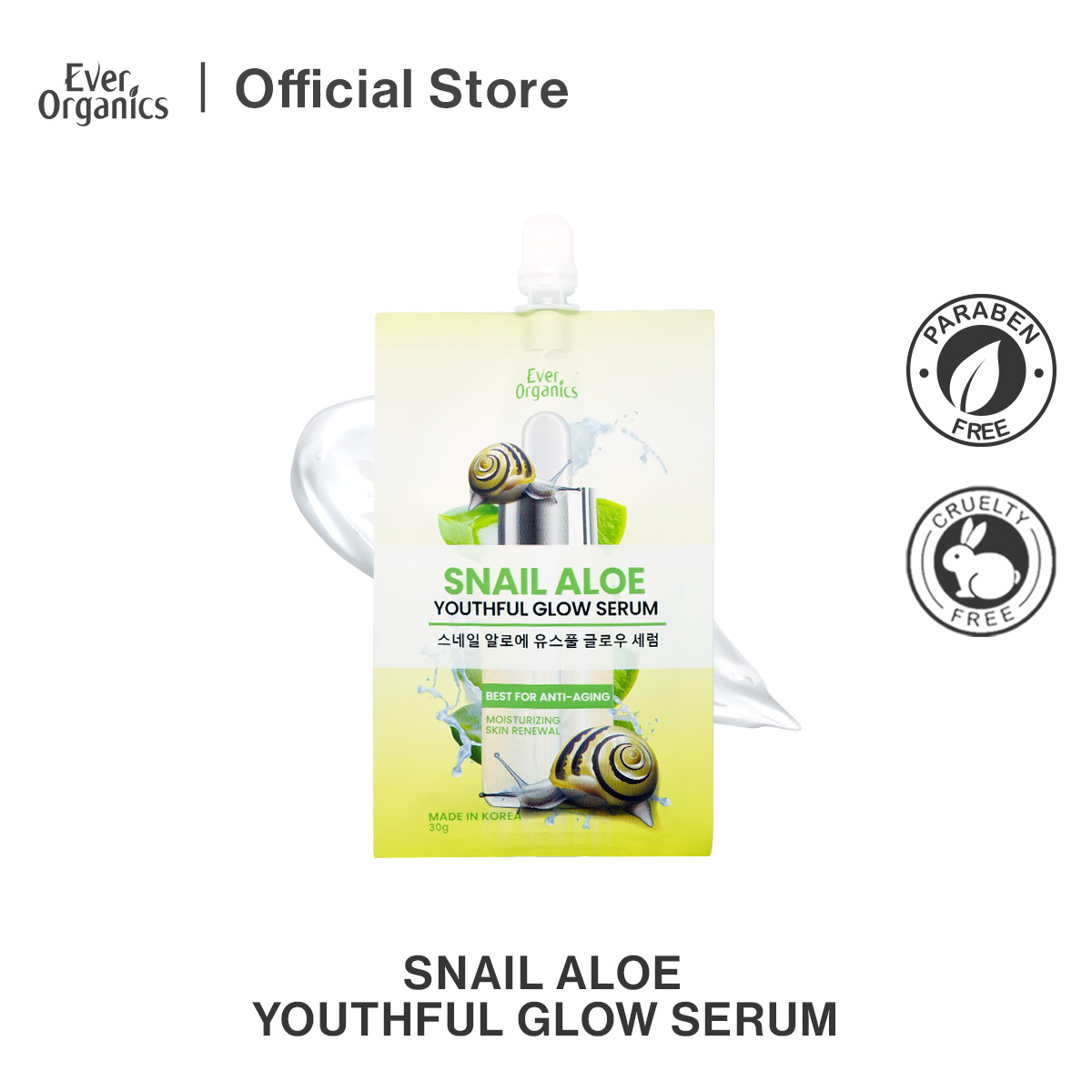 Ever Organics Snail Aloe Youthful Glow Serum- 30G