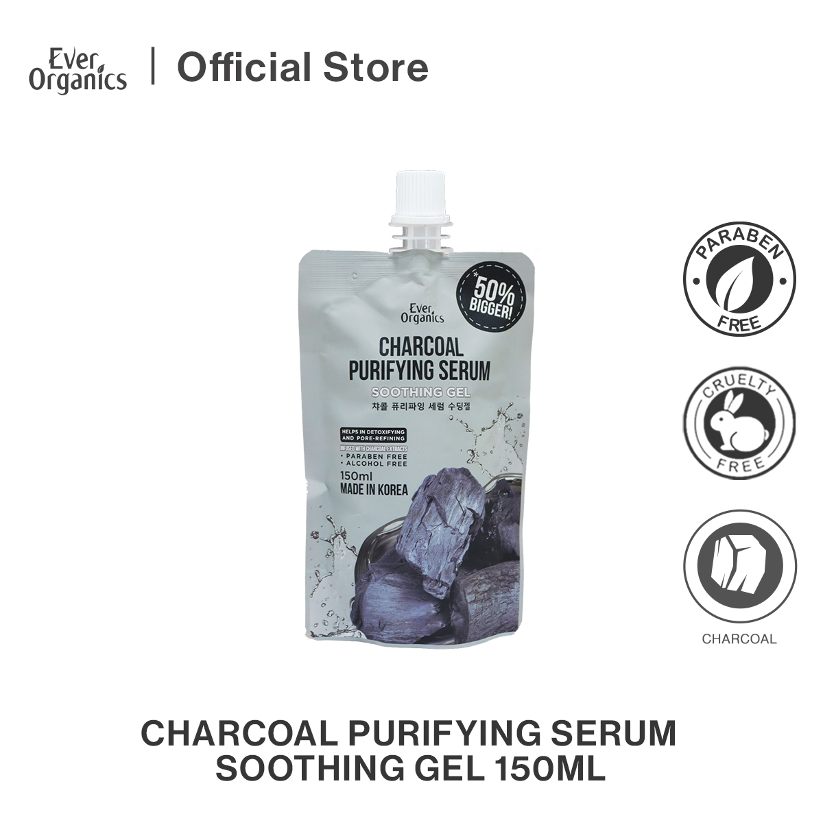 EVER ORGANICS CHARCOAL PURIFYING SERUM SOOTHING GEL 150ML