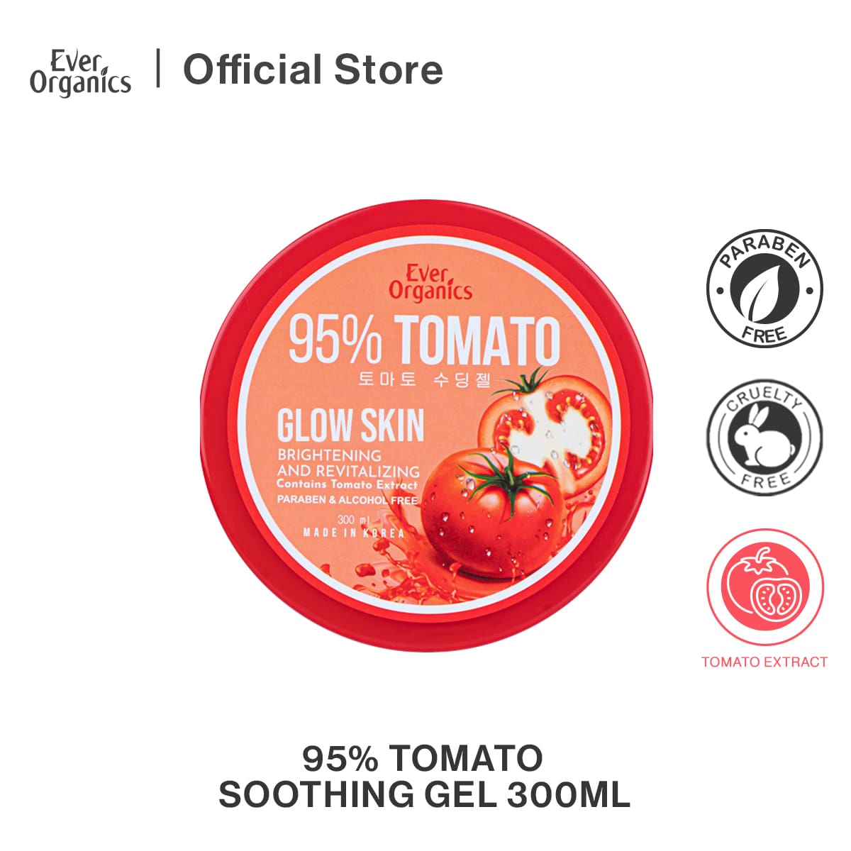 Ever Organics 95% Tomato Glow Skin Soothing Gel 300ml