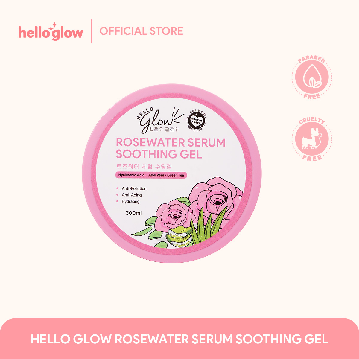 HELLO GLOW ROSEWATER SERUM SOOTHING GEL 300ML (MOISTURIZER)